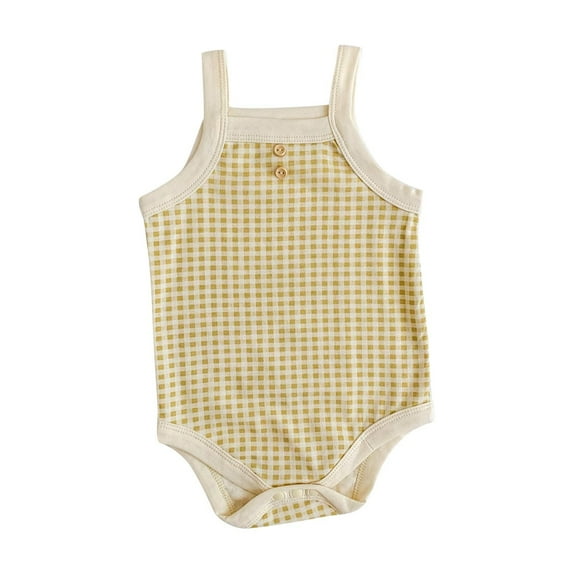 Toddler Summer Oneises Spaghetti Strap Sleeveless Button Plaid Bodysuit Comfy Breathable One Piece Jumpsuit (9 Months, Yellow)