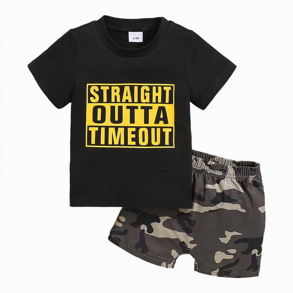 Toddler Summer Outfits Baby Boy Cartoon Print Short Sleeve Tee Top and Shorts Set Casual Cute Clothing Sets