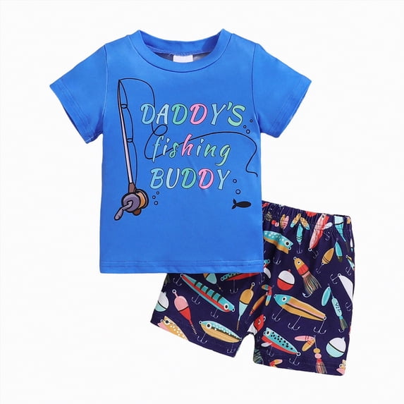 Toddler Summer Outfits Baby Boy Cartoon Print Short Sleeve Tee Top and Shorts Set Casual Cute Clothing Sets