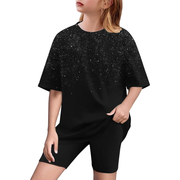 Toddler Summer Outfits for Girls Solid Crewneck Top T-Shirt & Biker Shorts Set 2 Piece Tracksuit Size 5-15 Years