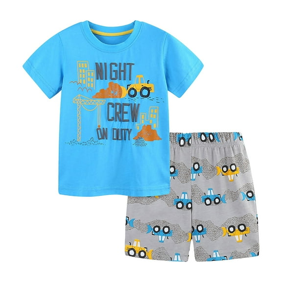 Toddler Summer Set - Car Printed Short Sleeve Shirt and Shorts - Boys Short Outfit 2 Piece Funny Summer Clothes Fashion Graphic
