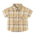 thumbnail image 1 of Toddler Summer Shirts Boys Button Down Short Sleeve T Shirt Top Casual Plaid Print Tunic Blouse Clothes for Children Khaki,4-5 Years, 1 of 5