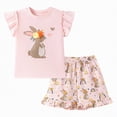 thumbnail image 1 of Toddler Summer Shorts Outfit Baby Girl Easter Clothing Sets Ruffle Sleeve Top and Print Shorts Set 2 Piece, 1 of 6