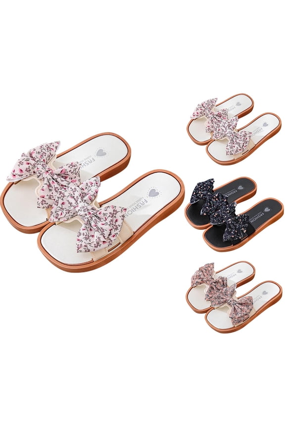 Toddler Summer Slippers 3-10Years Summer Children Girls Non-Slip Open Toe Slip-on Flat Heels Solid Color Indoor Home Shower Slippers Bathroom Pool Sandals