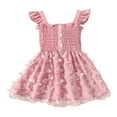thumbnail image 1 of Toddler Summer Smocked Dresses Girls Casual 3D Butterfly Mesh Ruffle Sleeveless Dress Cute Clothes Flutter Princess Dress, Hot Pink, 1 Years, 1 of 7