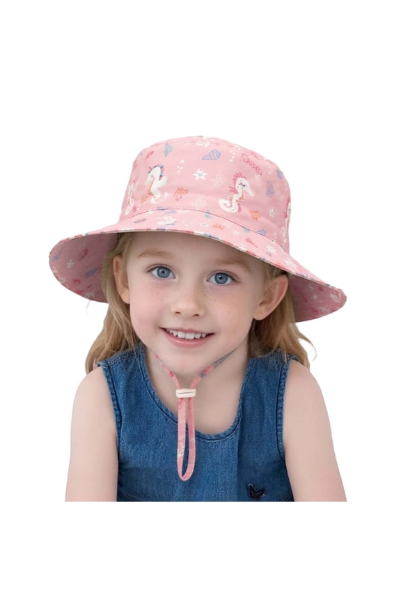 Toddler Sun Hat Kids Boys and Girls Adjustable Sun Hat Outdoor Casual Lightweight Breathable Bucket Hat with Cartoon Whale Shark Fruit Prints Toddler Girl Sun Hat 0 Months-8 Months Pink