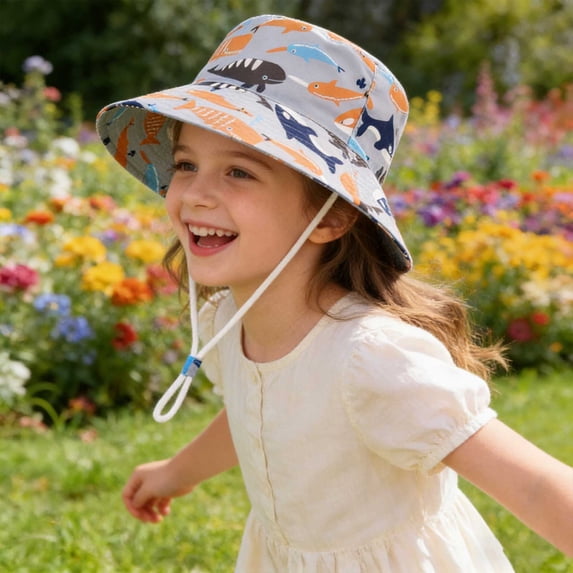 Toddler Sun Hat Protective Bucket Hat Summer Kids Beach Hats Wide Brim Outdoor Play Caps for Boys Girls Gray