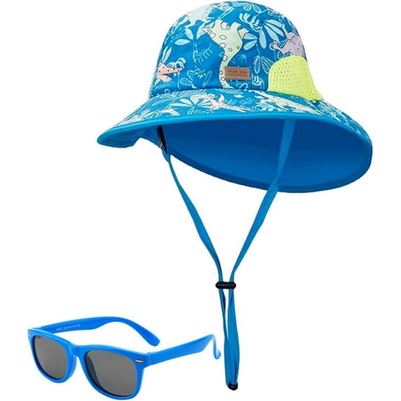 Toddler Sun Hats with Neck Flap Infant Baby Boys Girls Swim Hat with Sunglasses Kids UPF 50+ Beach Caps