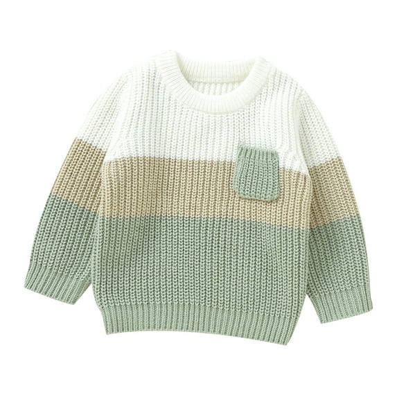 Toddler Sweater Boy Patchwork Color Block Knit Sweate Long Sleeve Tops Girls' Sweaters Green 2 Years-3 Years
