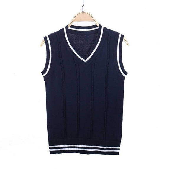 Toddler Sweater Boy Preppy Style Kids Boys and Girls Solid V Neck Sleeveless Knitted Pullover Sweater Vest Girls Sweaters Blue 3 Years-4 Years