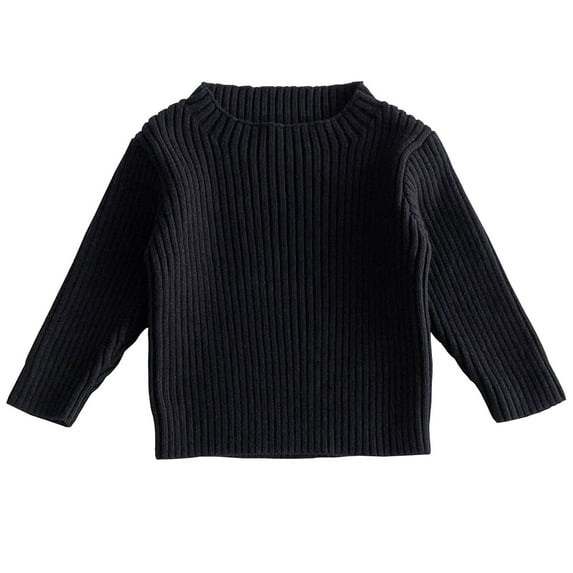 Toddler Sweater Dress Children's Long Sleeves Round Neck High Collar Strip Stretch Knitted Sweater Bottoming Shirt New Knitted Sweater Knit Pullover Tops Black 110