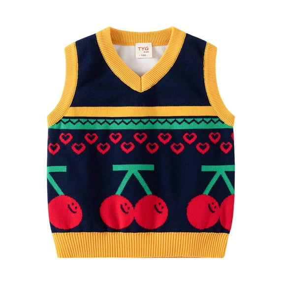 Toddler Sweater Vests Boys Girls Preppy Outfits Cute School Uniform Sleeveless Knitted Sweaters Tops Yellow, 1 Y