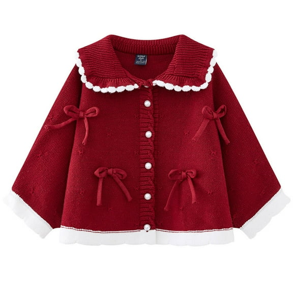 Toddler Sweaters Girls Fall Winter Knit Cardigan Peter Pan Collar Blend Fabric Soft Warm Outerwear Sweater Coat for Toddler Kids Casual Top Boys Sweater Red 4 Years-5 Years