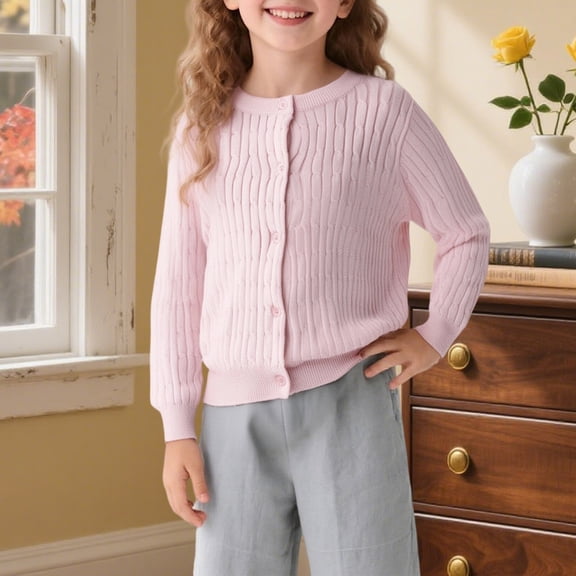 Toddler Sweaters Long Sleeve Tops Button Down Pink Knit Cardigan Warm Fall Winter Clothes 3-4 Years Sweaters Girls