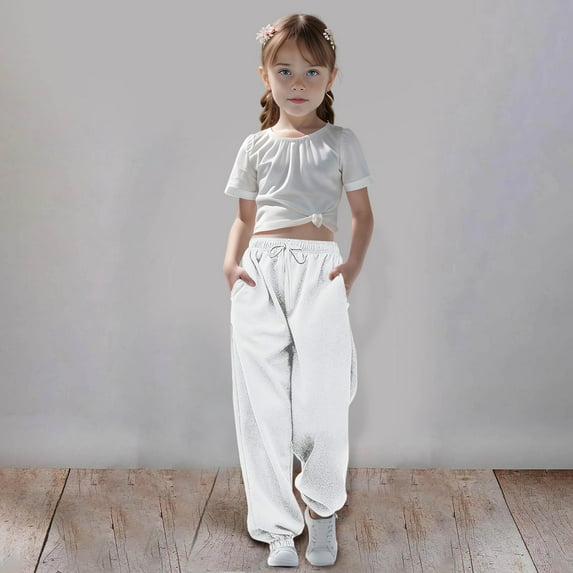 Toddler SweatpantDrawstring Jogger Sweatpants with Pockets Girls Solid Pants White Pants Boys Boys Joggers Size 7-8 Years