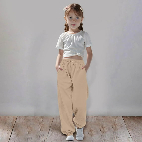 Girls Boys Jogger SweatpantsAdjustable Drawstring Casual Pants with Pockets Girls Solid Pants Khaki Pants Toddler Kids Spring Fall Sweatpants 13-14 Years