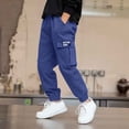 thumbnail image 1 of Toddler Sweatpants Kids Toddler Boys Summer Solid Cargo Pants Elast Waist Hop Pants with Pockets Boys Cargo Pants Navy 4 Years-5 Years, 1 of 5