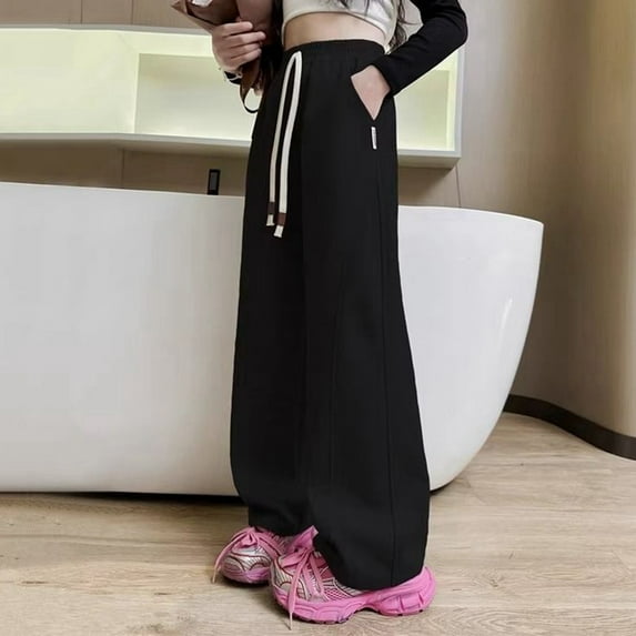 Toddler SweatpantsDrawstring Jogger Sweatpants with Pockets Boys Solid Pants Black Pants Boys Spring Fall Leggings 5-6 Years