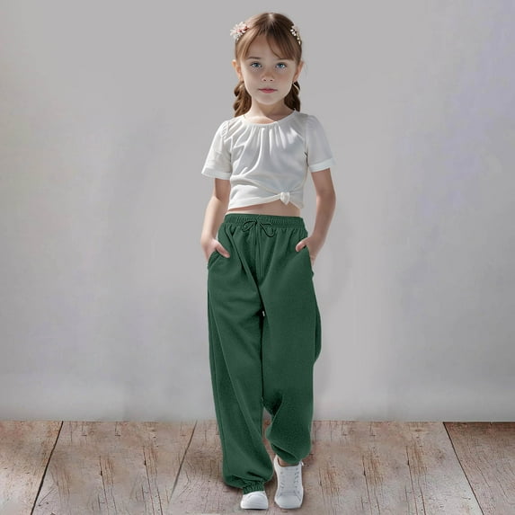 Toddler SweatpantsDrawstring Pants with Pockets Boys Solid Pants Green Pants for Girls Kids Pants 7-8 Years