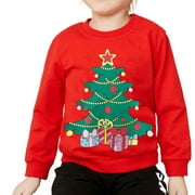 Toddler Sweatshirt Christmas Tree Sweater Crewneck Long Sleeve Boy Girls Cartoon Graphic Shirt Tops 8282-3T