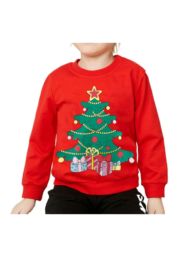Toddler Sweatshirt Christmas Tree Sweater Crewneck Long Sleeve Boy Girls Cartoon Graphic Shirt Tops 8282-7T