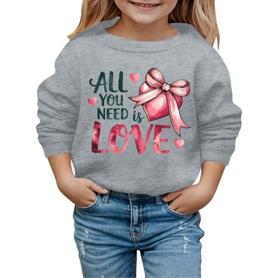 Toddler Sweatshirt Girl Graphic Print Soft Long Sleeve Tops Shirts Clothes Crewneck Preppy Tops Clothes for Girls Grey,5-6 Years