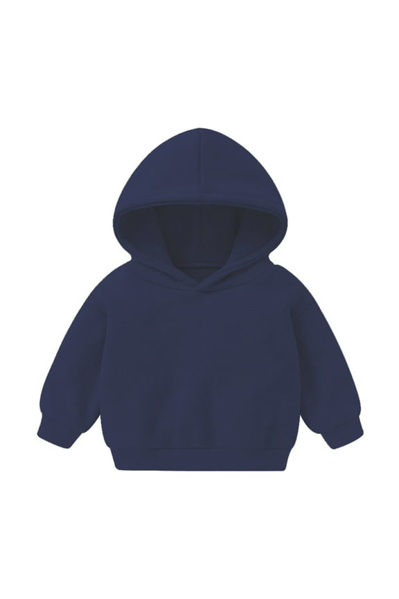 Toddler Sweatshirt Girls Boys Hooded Solid Plus Babies Color Lovely Colorful Loose Fitting Soft Navy Pullover Sizes 18-24 Months