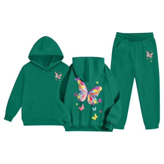 Toddler Sweatshirt Girls Kids Kids Hooded Tracksuit Unisex Two Piece Hoodie Sweatshirt Sweatpants Set Clothing Dark Green Size 3-4T