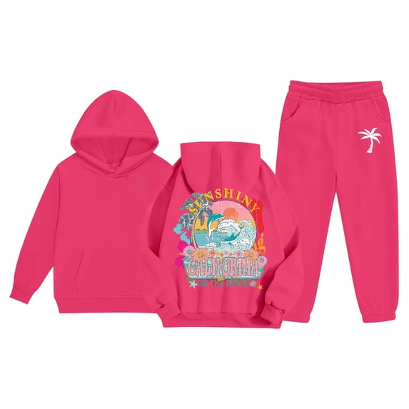Toddler Sweatshirt Girls Kids Kids Hooded Tracksuit Unisex Two Piece Hoodie Sweatshirt Sweatpants Set Clothing Hot Pink Size 2-3T