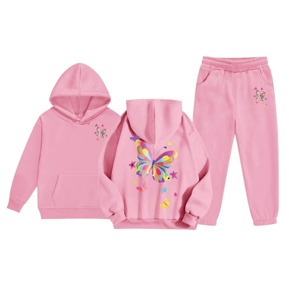 Toddler Sweatshirt Girls Kids Kids Hooded Tracksuit Unisex Two Piece Hoodie Sweatshirt Sweatpants Set Clothing Pink Size 4-5T