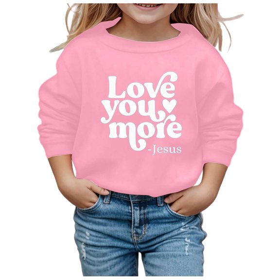 Toddler Sweatshirt Girls Letter Graphic Print Long Sleeve Pullover Shirt Sweatshirt Crew Neck Shirt Warm Pullover Tops Shirts Winter Coat for Baby Girls 9-10 Years(Pink)