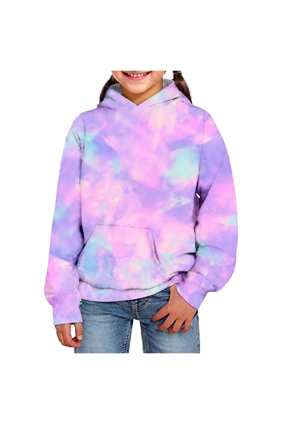Toddler Sweatshirt,Hoodie 3D Visual Digital Printed Tie Dye Pocket Pullover Casual Sweatshirt Hoodie for Children,Baby Sweatshirt,Purple,13-14 Years