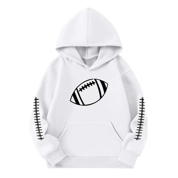 Toddler Sweatshirt Kids Football Print Hoodie Pullover Sweatshirt Casual Warm Girls Hoodies White 5 Years-6 Years