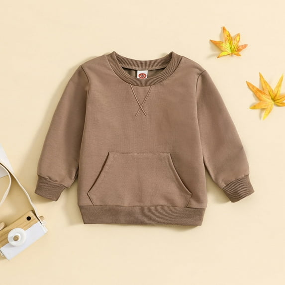 Toddler Sweatshirt Long Sleeve Brown Sweatshirts Crew Neck Cute Pullover Relaxed Fit Tops Fall Clothes Size 12-18 Months Girls Clothes