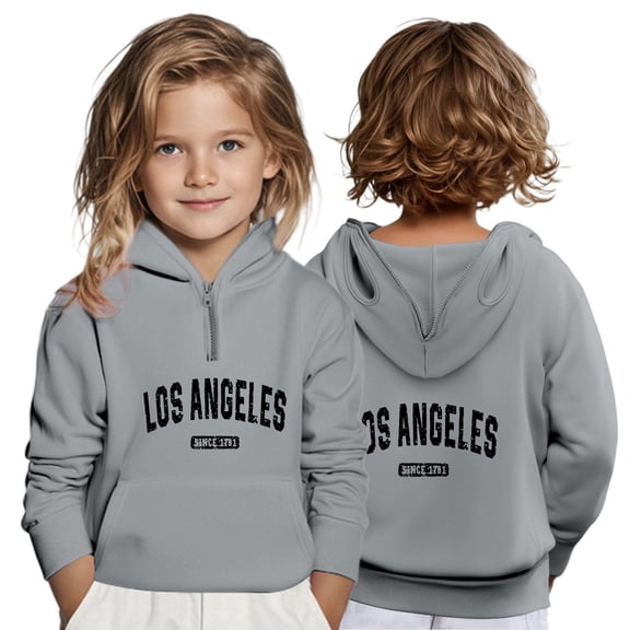 Toddler Sweatshirt,Pullover Hoodie Letter Print Zip Up Pocket Casual Long Sleeve for Children,Boys Sweatshirt,Grey,5-6 Years