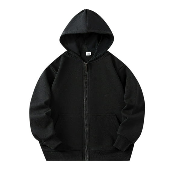 Toddler Sweatshirts Girls Full Zip Up Hooded Long Sleeve Solid Color Hoodies Sweater Tops For Children Unisex Soft Coat With Pocket Fall Coats,Black,8-9 Years