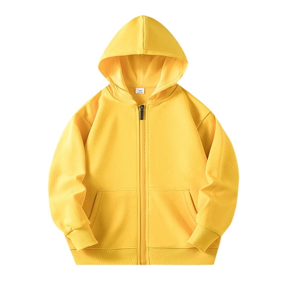 Toddler Sweatshirts Girls Full Zip Up Hooded Long Sleeve Solid Color Hoodies Sweater Tops For Children Unisex Soft Coat With Pocket Fall Coats,Yellow,8-9 Years
