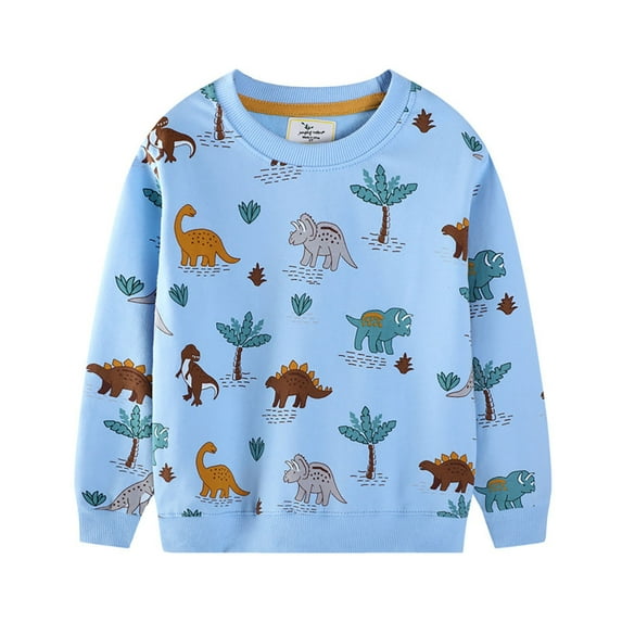 Wuxian Toddler Sweatshirts Girls Pullover Casual Loose Fit Blouse Crew Neck Cute Car Dinosaur Animal Cartoon Print Shirt Long Sleeve For Toddler Kids Fall Coats,Light Blue,4-5 Years