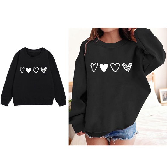 Toddler Sweatshirts for Kids Valentine Sweatshirt Long Sleeve Casual Heart Sweatshirt Crewneck Pullover Sweatshirt Clothes for 3-4 Years Girls
