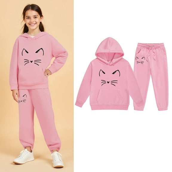 Toddler Sweatsuit 2 Piece Long Sleeve Graphic Sweatshirt Pullover Sweatpants Joggers Set Winter Clothes Girls Sets 2-3 Years