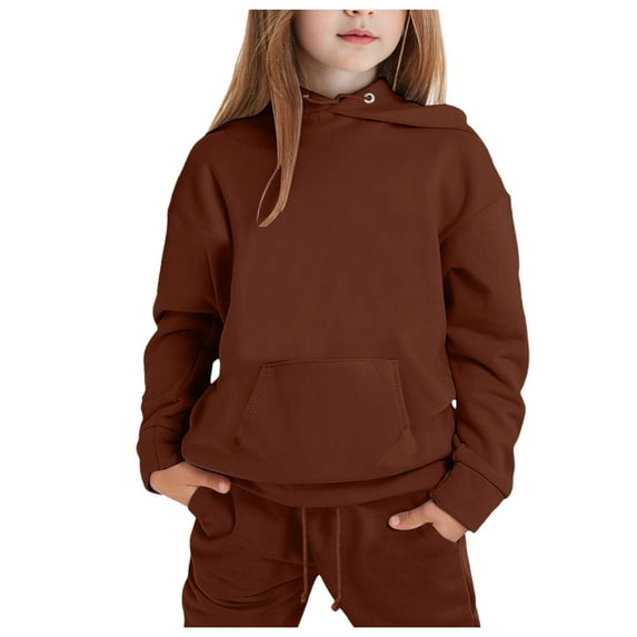 Toddler Sweatsuit Child Toddler Boys Girls Long Sleeve Solid Warm Hoodie Pullover Tops Pants Kids Outfits Sweat Suit Sweatpants for Boys Coffee 3 Years-4 Years