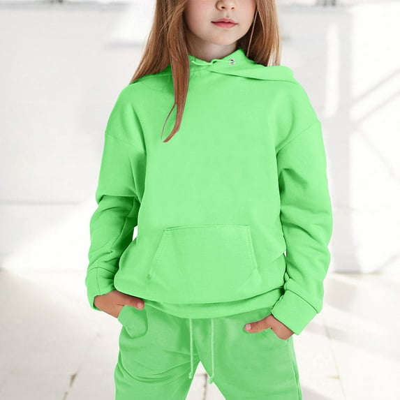 SweatSuits for Girls 2 Pieces Sweatsuit Sets Long Sleeve Pullover Hoodie Solid Tracksuits Hooded with Sweatpants Fall Outfits Set Fall Outfits for Toddler Girls 6-7 Years