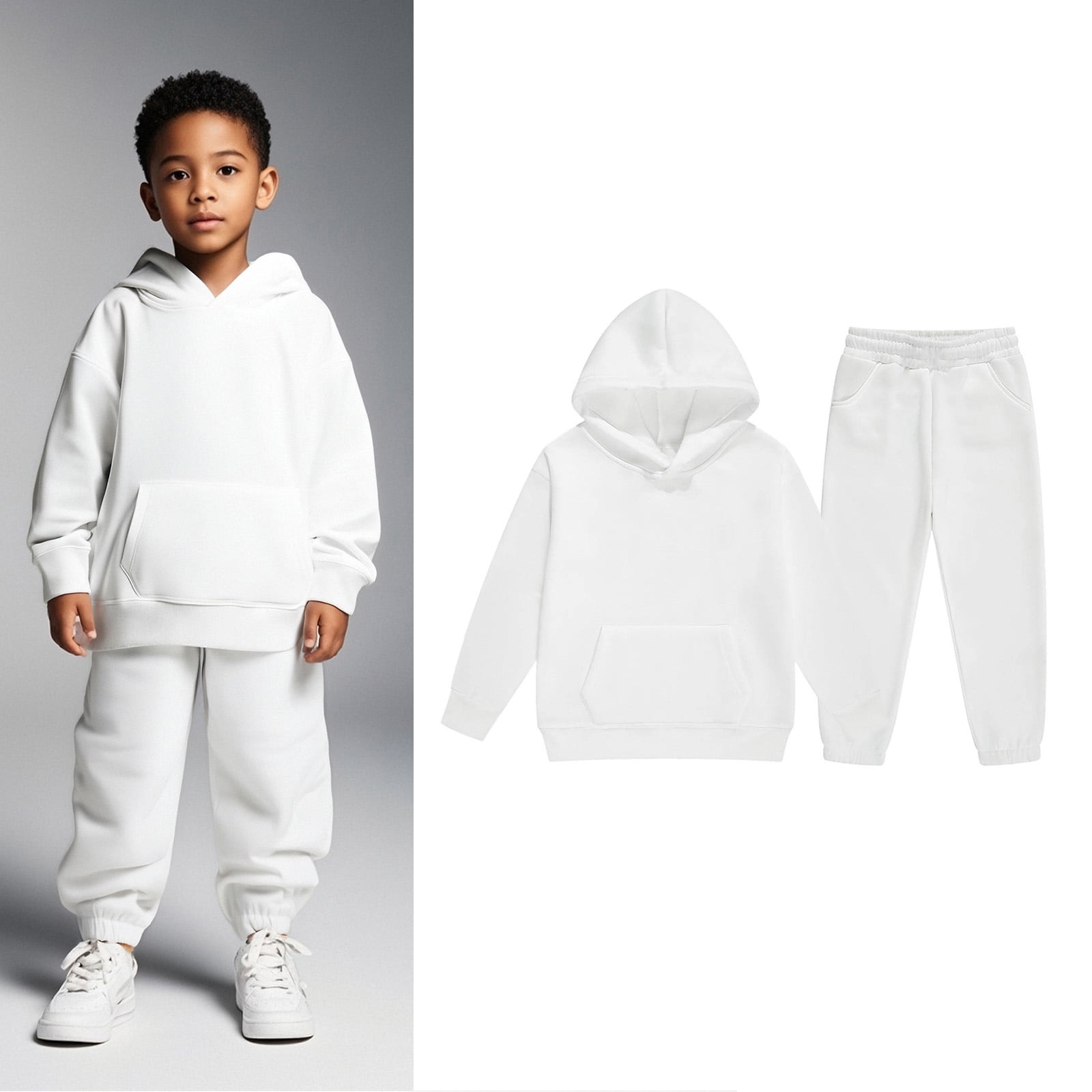Toddler Sweatsuit Set for Girls,2 Piece Long Sleeve White Hoodie Sweatshirt Leggings Pants Fall Clothes Boys Jogger Set 2-3 Years