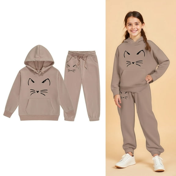 Toddler Sweatsuit Set for Girls,2PC Long Sleeve Khaki Basic Hoodie Leggings Pants Fall Clothes Boys Sets 2-3 Years