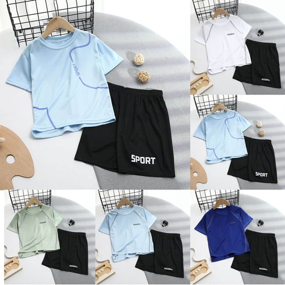 Toddler Sweatsuit Sets Toddler Baby Boy 2 Piece Outfits Kids Short Sleeve T-Shirts Elastic Waist Shorts Summer Clothing Sets 9M-8Y