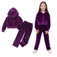 thumbnail image 1 of Toddler Sweatsuit Velour Purple Tracksuit Kids Zipper Cropped Hoodies Sweatpants Set Girls Clothes Size 12-24 Months, 1 of 9