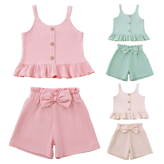 Toddler Sweatsuits Girls Girls 2 Piece Outfit Sleeveless Crop Tank Tops Ribbed High Waisted Shorts Casual Summer Matching Set 2 Piece