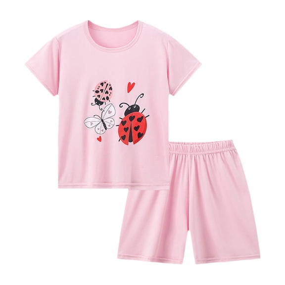 Toddler Sweatsuits Girls Tween Girl's Summer 2-Piece Outfit Short Sleeve T-Shirt & Pattern Shorts Clothes Set