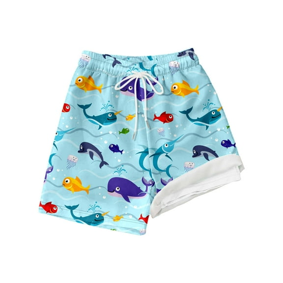 Toddler Swim Trunks Kids Toddler Boys Summer Whale Print Lightweight Breathable Beach Shorts Elastic Waist Swim Trunks with Mesh Lining Kids Swimsuits Sky Blue 5 Years-6 Years