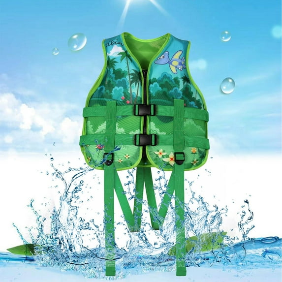 Toddler Swim Vest Boy Swim Float Jacket and Buoyancy Swimming Adjustable Strap Vest for Boys & Girls Outdoor Water Play,Green